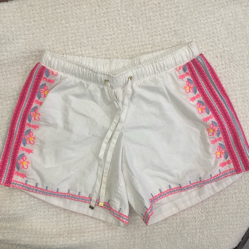 Lilly Pulitzer White Shorts with Pink and Orange Embroidery